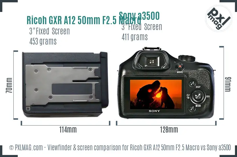Ricoh GXR A12 50mm F2.5 Macro vs Sony a3500 Screen and Viewfinder comparison