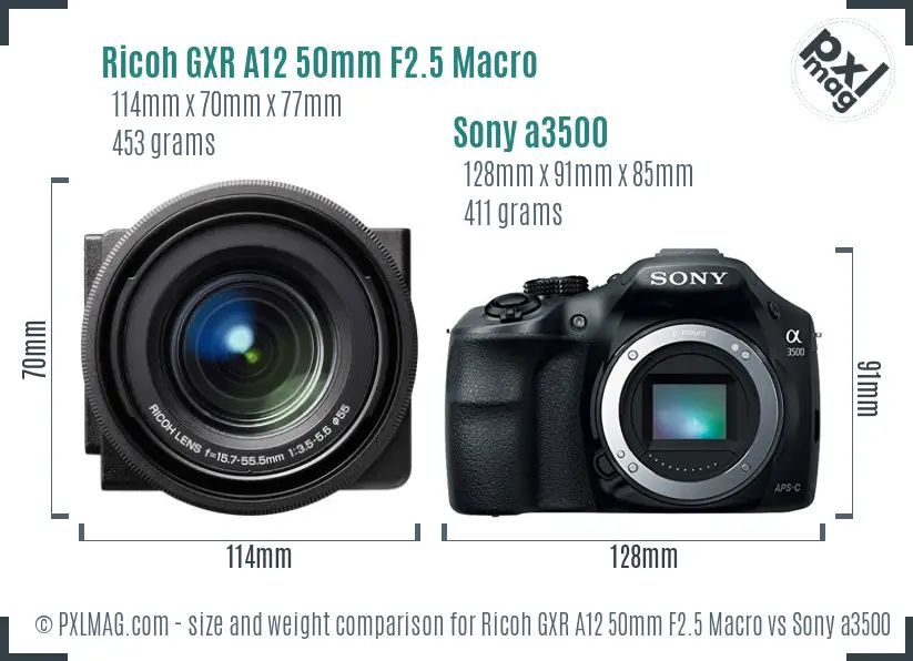 Ricoh GXR A12 50mm F2.5 Macro vs Sony a3500 size comparison