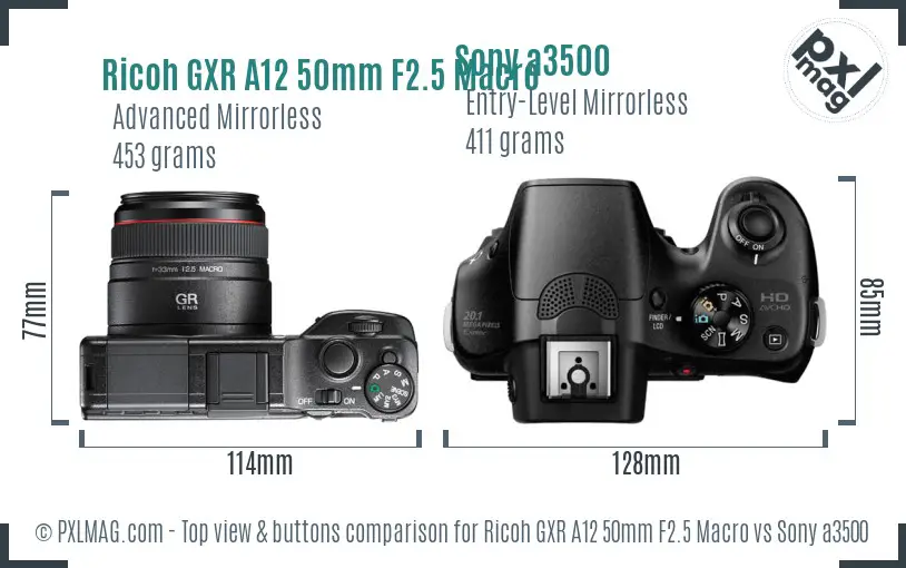 Ricoh GXR A12 50mm F2.5 Macro vs Sony a3500 top view buttons comparison