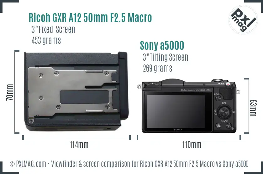 Ricoh GXR A12 50mm F2.5 Macro vs Sony a5000 Screen and Viewfinder comparison