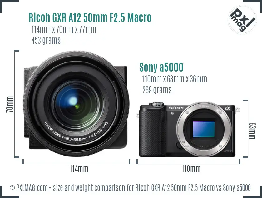 Ricoh GXR A12 50mm F2.5 Macro vs Sony a5000 size comparison