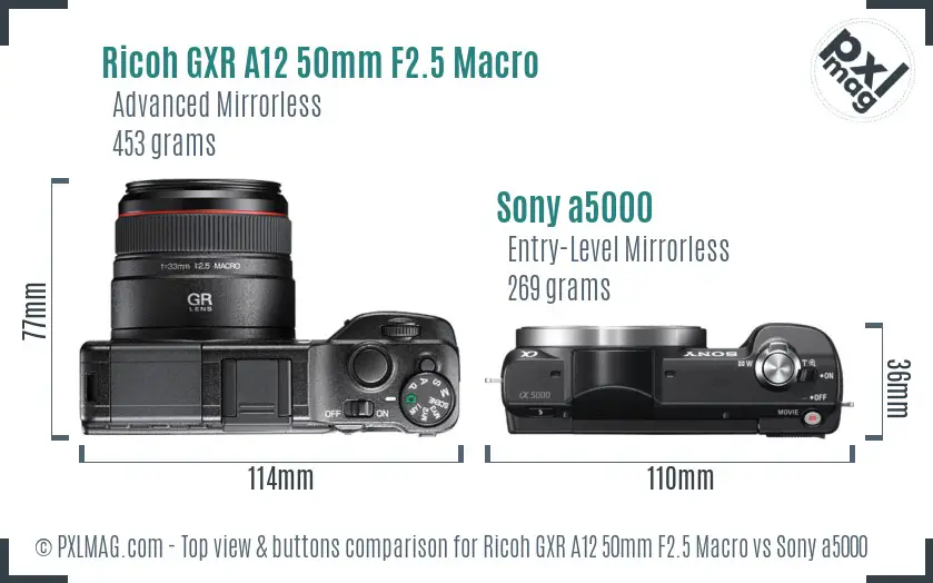 Ricoh GXR A12 50mm F2.5 Macro vs Sony a5000 top view buttons comparison