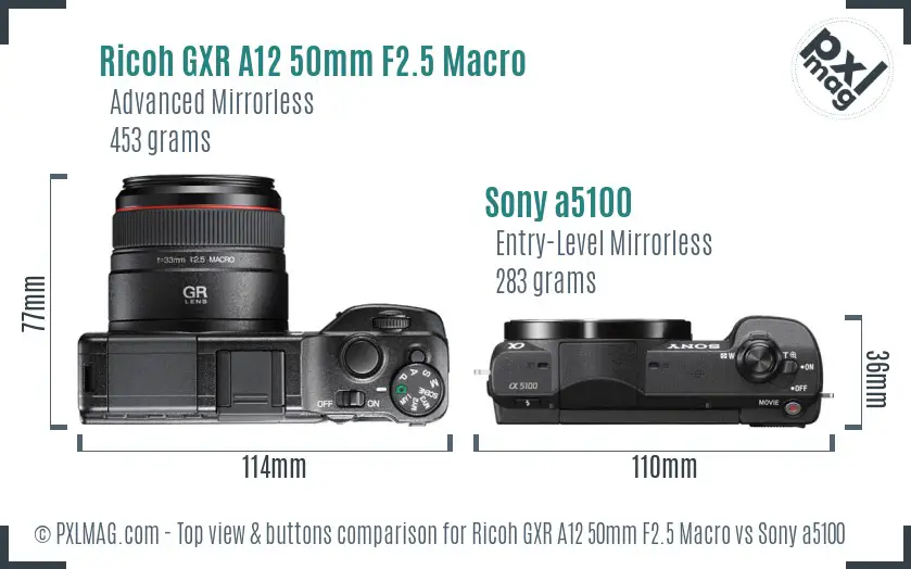 Ricoh GXR A12 50mm F2.5 Macro vs Sony a5100 top view buttons comparison