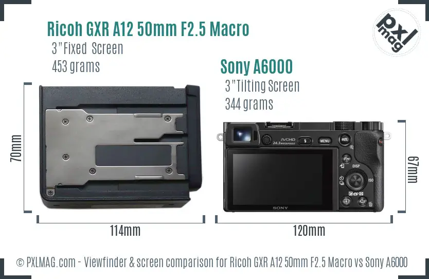 Ricoh GXR A12 50mm F2.5 Macro vs Sony A6000 Screen and Viewfinder comparison