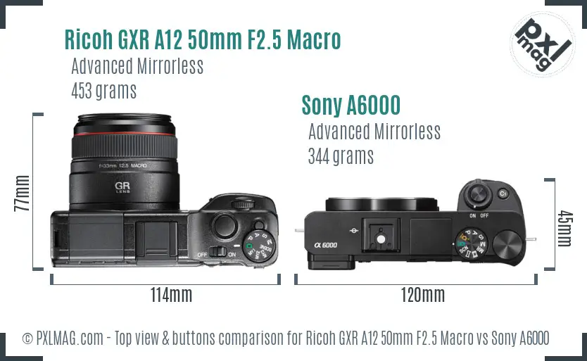 Ricoh GXR A12 50mm F2.5 Macro vs Sony A6000 top view buttons comparison
