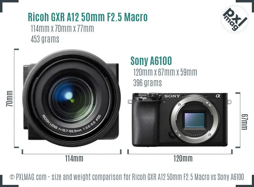 Ricoh GXR A12 50mm F2.5 Macro vs Sony A6100 size comparison