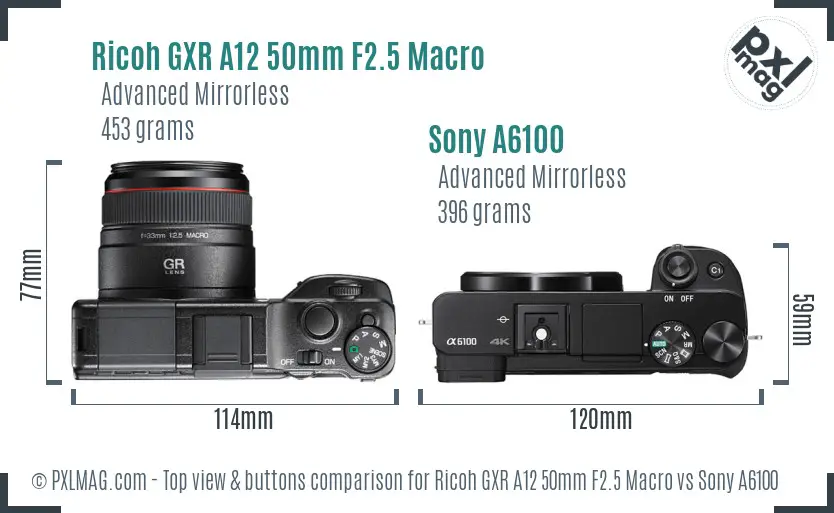 Ricoh GXR A12 50mm F2.5 Macro vs Sony A6100 top view buttons comparison