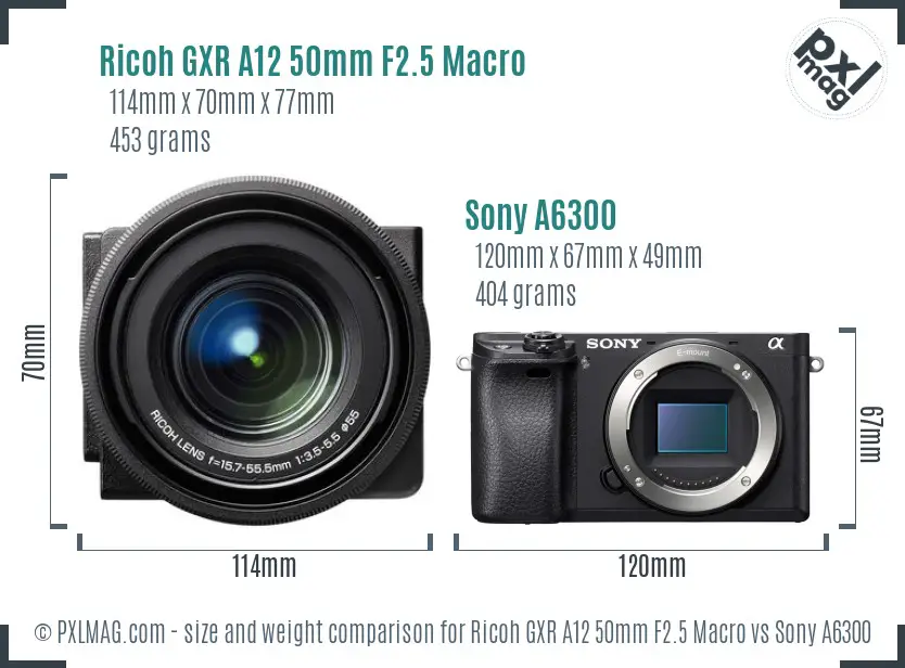 Ricoh GXR A12 50mm F2.5 Macro vs Sony A6300 size comparison