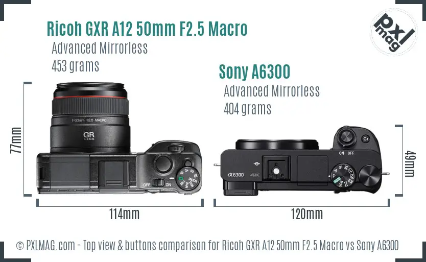 Ricoh GXR A12 50mm F2.5 Macro vs Sony A6300 top view buttons comparison