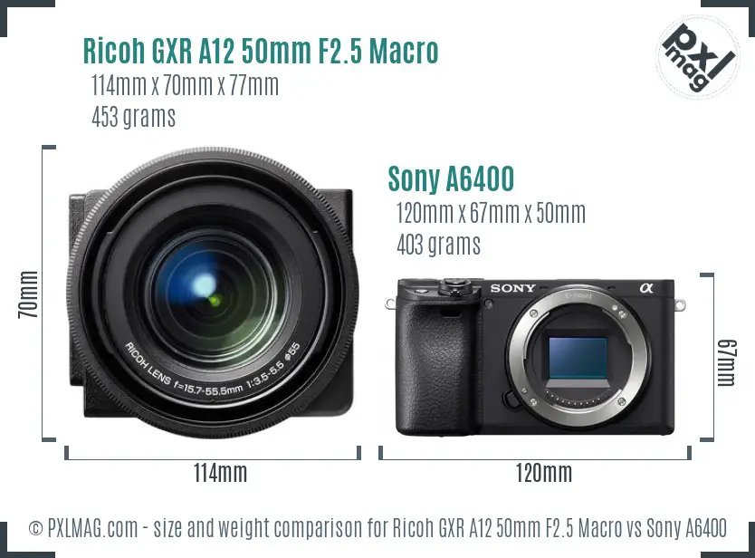 Ricoh GXR A12 50mm F2.5 Macro vs Sony A6400 size comparison