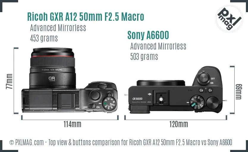 Ricoh GXR A12 50mm F2.5 Macro vs Sony A6600 top view buttons comparison