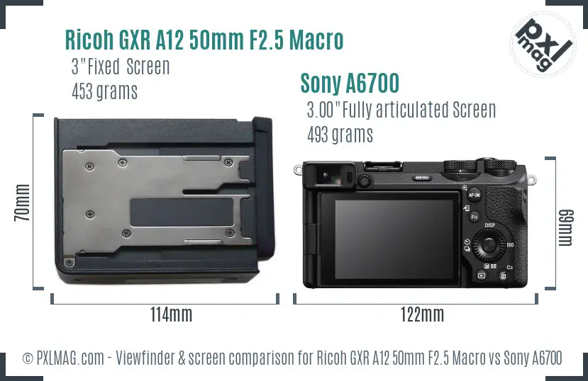 Ricoh GXR A12 50mm F2.5 Macro vs Sony A6700 Screen and Viewfinder comparison