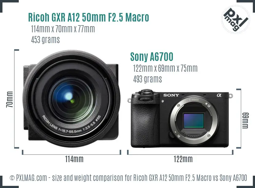 Ricoh GXR A12 50mm F2.5 Macro vs Sony A6700 size comparison