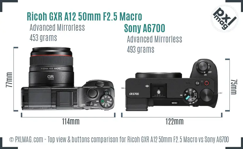 Ricoh GXR A12 50mm F2.5 Macro vs Sony A6700 top view buttons comparison