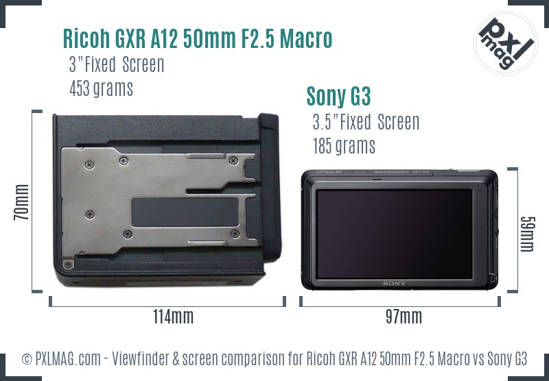 Ricoh GXR A12 50mm F2.5 Macro vs Sony G3 Screen and Viewfinder comparison