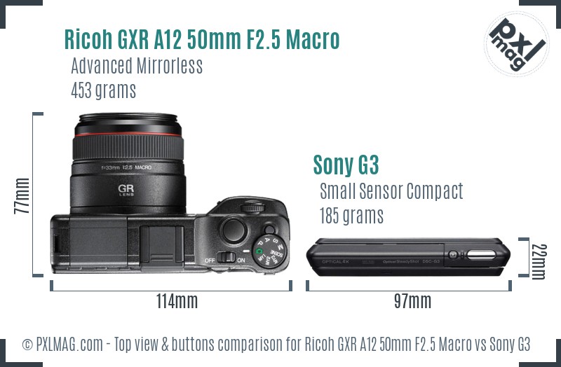 Ricoh GXR A12 50mm F2.5 Macro vs Sony G3 top view buttons comparison