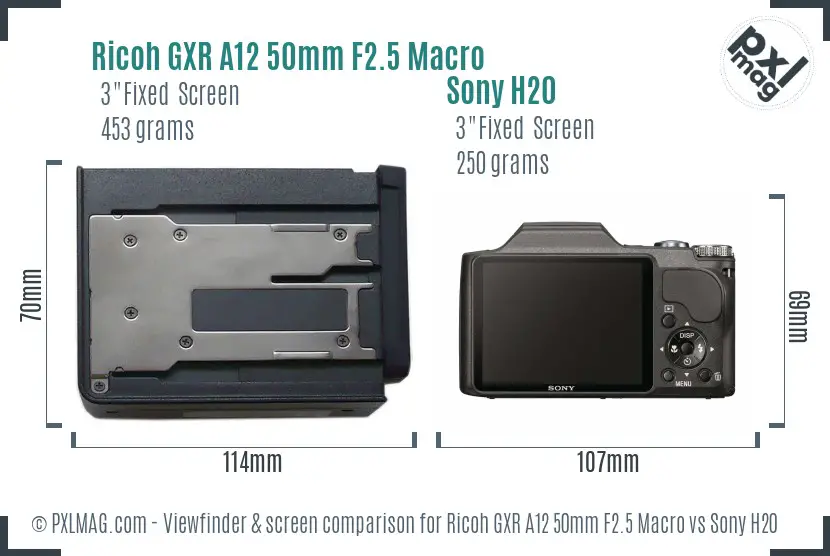 Ricoh GXR A12 50mm F2.5 Macro vs Sony H20 Screen and Viewfinder comparison