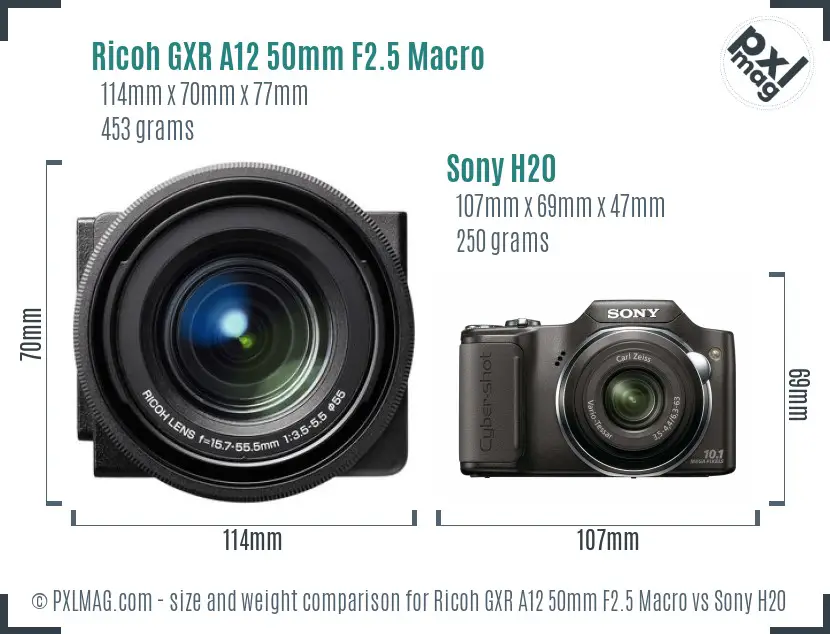 Ricoh GXR A12 50mm F2.5 Macro vs Sony H20 size comparison
