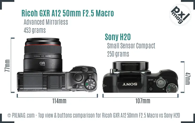 Ricoh GXR A12 50mm F2.5 Macro vs Sony H20 top view buttons comparison