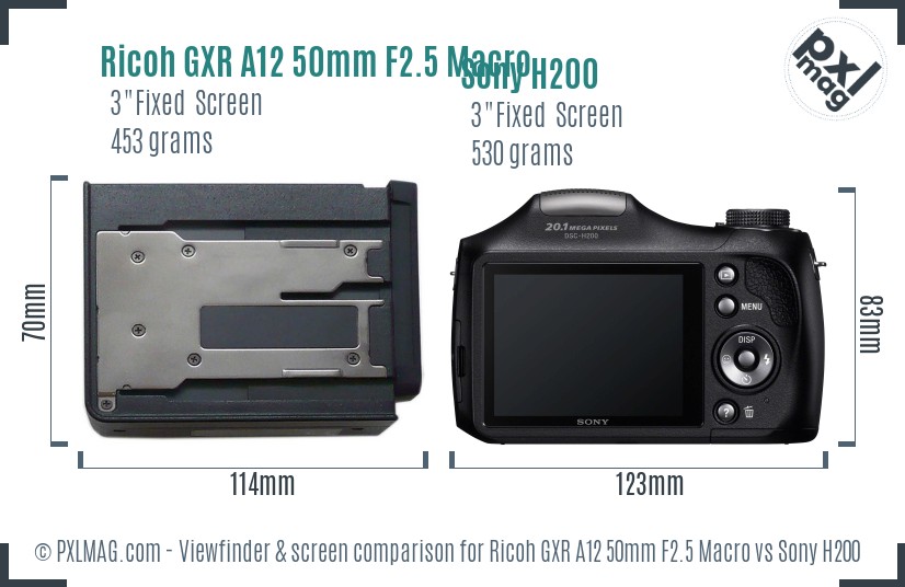 Ricoh GXR A12 50mm F2.5 Macro vs Sony H200 Screen and Viewfinder comparison