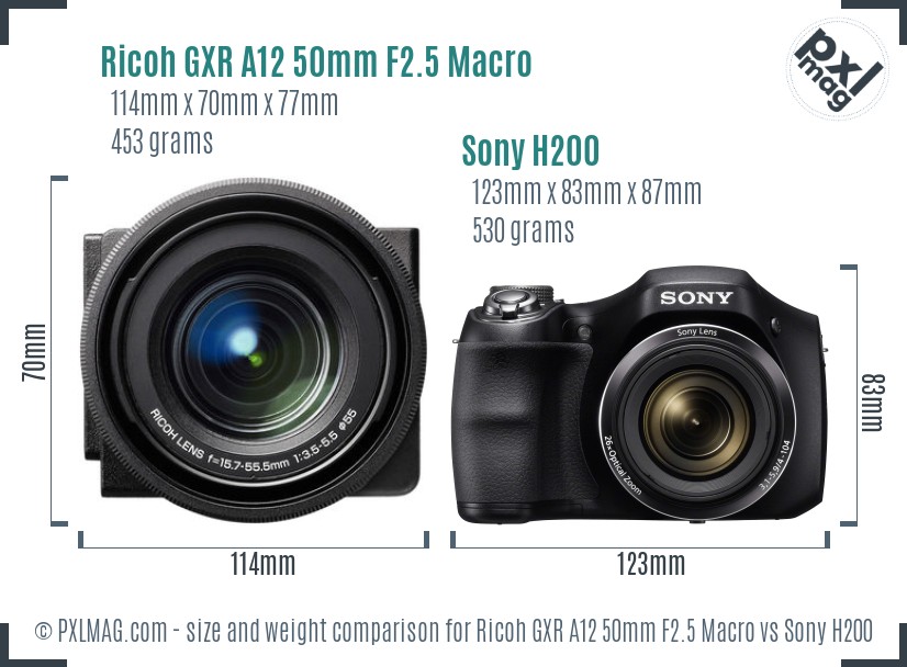 Ricoh GXR A12 50mm F2.5 Macro vs Sony H200 size comparison