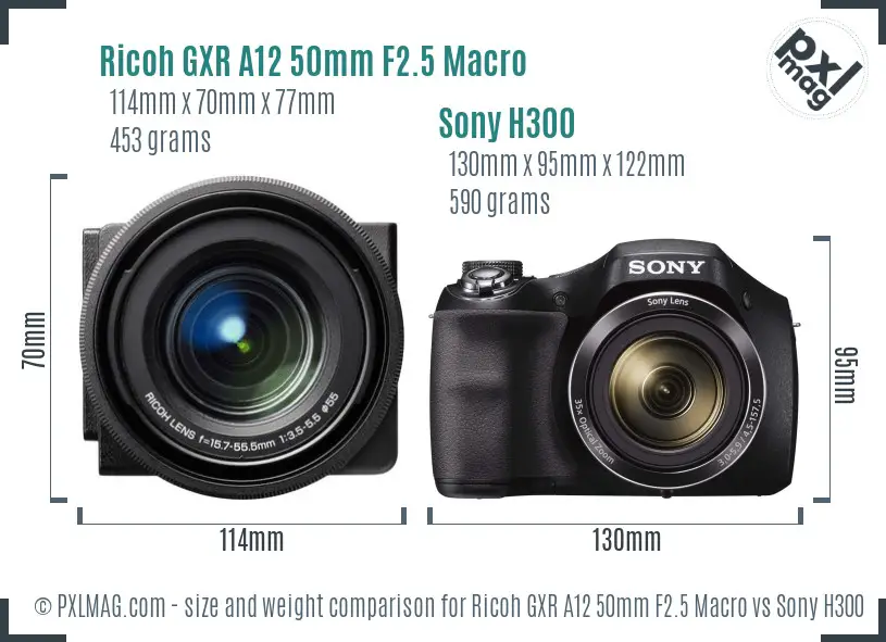 Ricoh GXR A12 50mm F2.5 Macro vs Sony H300 size comparison