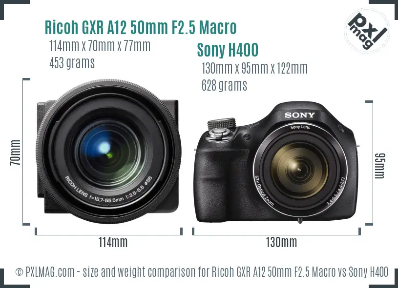 Ricoh GXR A12 50mm F2.5 Macro vs Sony H400 size comparison Ricoh GXR A12 50mm F2.5 Macro vs Sony H400 size comparison
