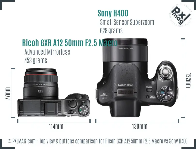 Ricoh GXR A12 50mm F2.5 Macro vs Sony H400 top view buttons comparison Ricoh GXR A12 50mm F2.5 Macro vs Sony H400 top view buttons comparison