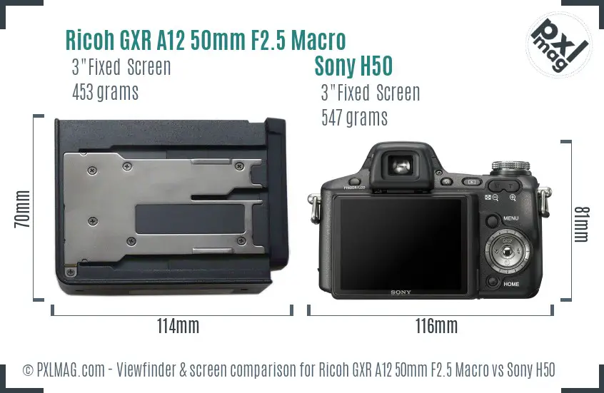 Ricoh GXR A12 50mm F2.5 Macro vs Sony H50 Screen and Viewfinder comparison Ricoh GXR A12 50mm F2.5 Macro vs Sony H50 Screen and Viewfinder comparison
