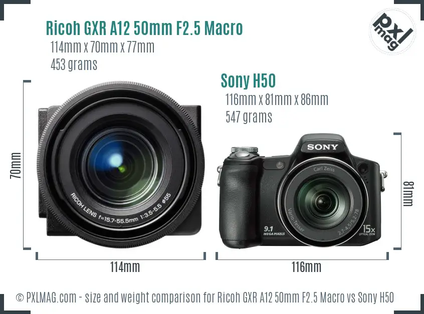 Ricoh GXR A12 50mm F2.5 Macro vs Sony H50 size comparison Ricoh GXR A12 50mm F2.5 Macro vs Sony H50 size comparison