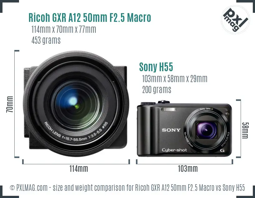 Ricoh GXR A12 50mm F2.5 Macro vs Sony H55 size comparison Ricoh GXR A12 50mm F2.5 Macro vs Sony H55 size comparison