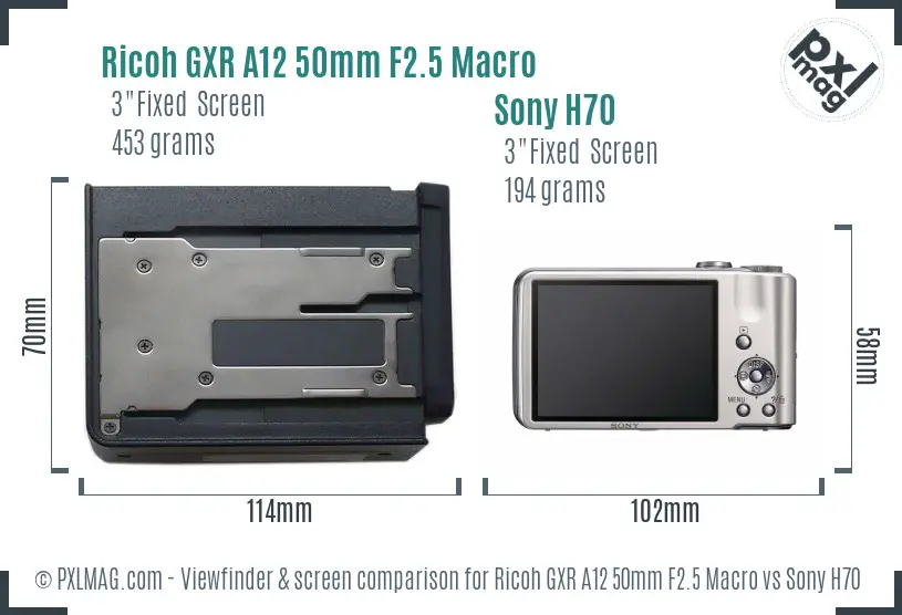 Ricoh GXR A12 50mm F2.5 Macro vs Sony H70 Screen and Viewfinder comparison