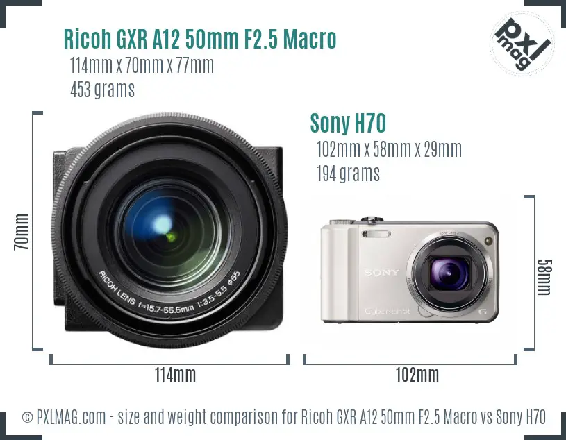 Ricoh GXR A12 50mm F2.5 Macro vs Sony H70 size comparison