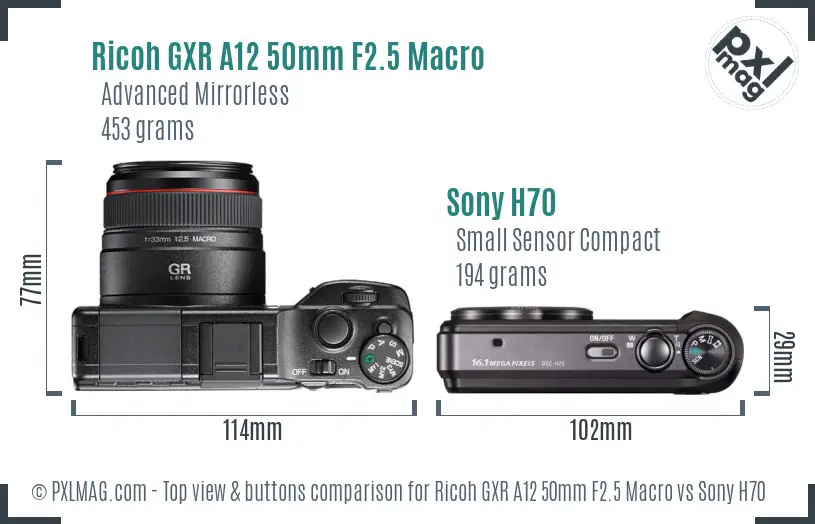 Ricoh GXR A12 50mm F2.5 Macro vs Sony H70 top view buttons comparison