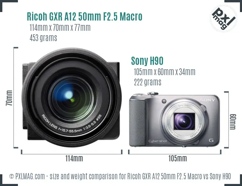 Ricoh GXR A12 50mm F2.5 Macro vs Sony H90 size comparison