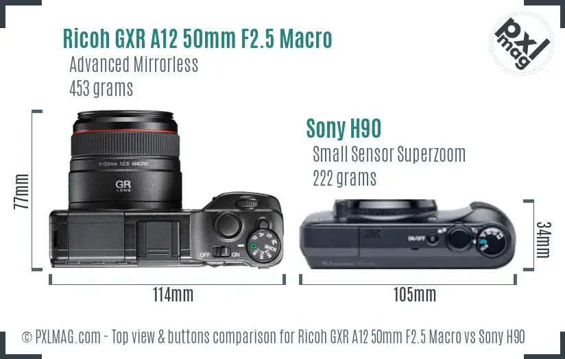 Ricoh GXR A12 50mm F2.5 Macro vs Sony H90 top view buttons comparison