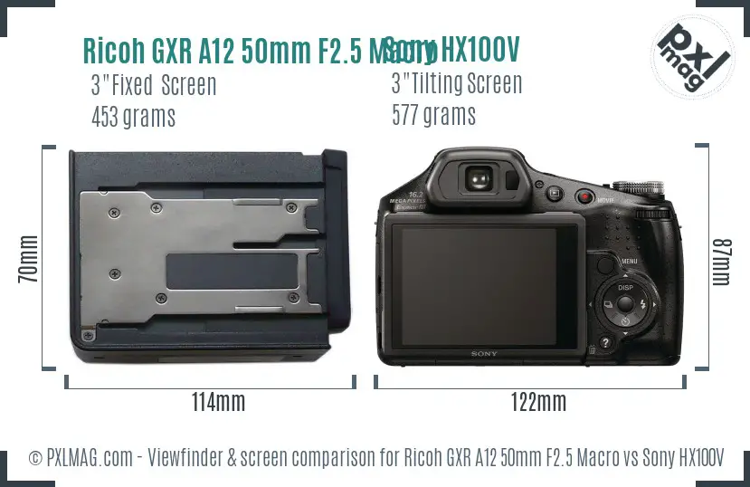 Ricoh GXR A12 50mm F2.5 Macro vs Sony HX100V Screen and Viewfinder comparison Ricoh GXR A12 50mm F2.5 Macro vs Sony HX100V Screen and Viewfinder comparison