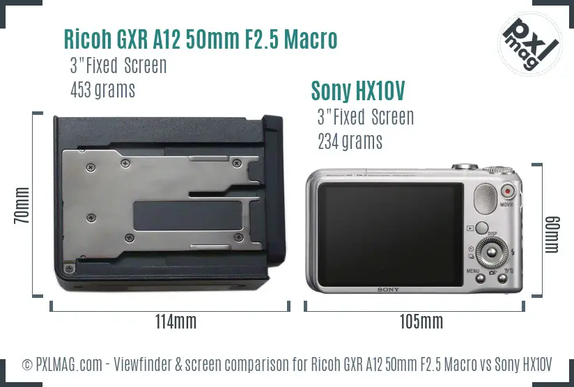 Ricoh GXR A12 50mm F2.5 Macro vs Sony HX10V Screen and Viewfinder comparison Ricoh GXR A12 50mm F2.5 Macro vs Sony HX10V Screen and Viewfinder comparison