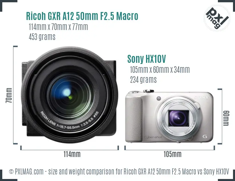 Ricoh GXR A12 50mm F2.5 Macro vs Sony HX10V size comparison Ricoh GXR A12 50mm F2.5 Macro vs Sony HX10V size comparison