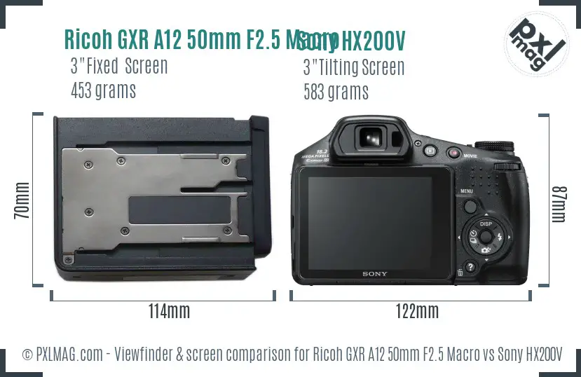 Ricoh GXR A12 50mm F2.5 Macro vs Sony HX200V Screen and Viewfinder comparison Ricoh GXR A12 50mm F2.5 Macro vs Sony HX200V Screen and Viewfinder comparison