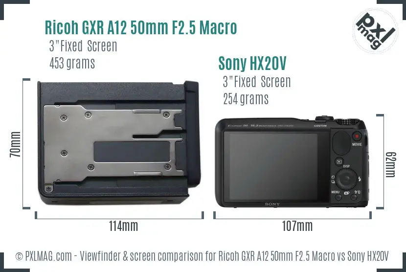 Ricoh GXR A12 50mm F2.5 Macro vs Sony HX20V Screen and Viewfinder comparison