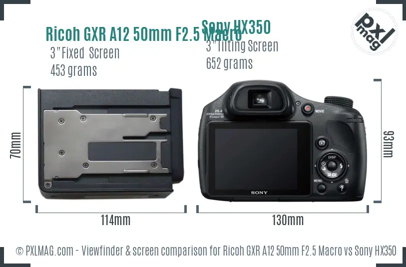 Ricoh GXR A12 50mm F2.5 Macro vs Sony HX350 Screen and Viewfinder comparison