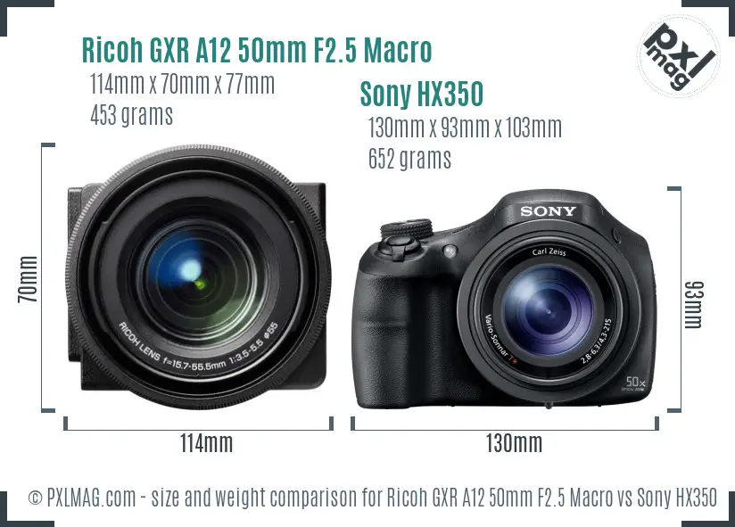 Ricoh GXR A12 50mm F2.5 Macro vs Sony HX350 size comparison