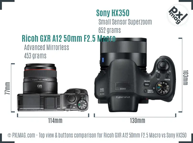 Ricoh GXR A12 50mm F2.5 Macro vs Sony HX350 top view buttons comparison