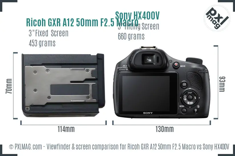 Ricoh GXR A12 50mm F2.5 Macro vs Sony HX400V Screen and Viewfinder comparison