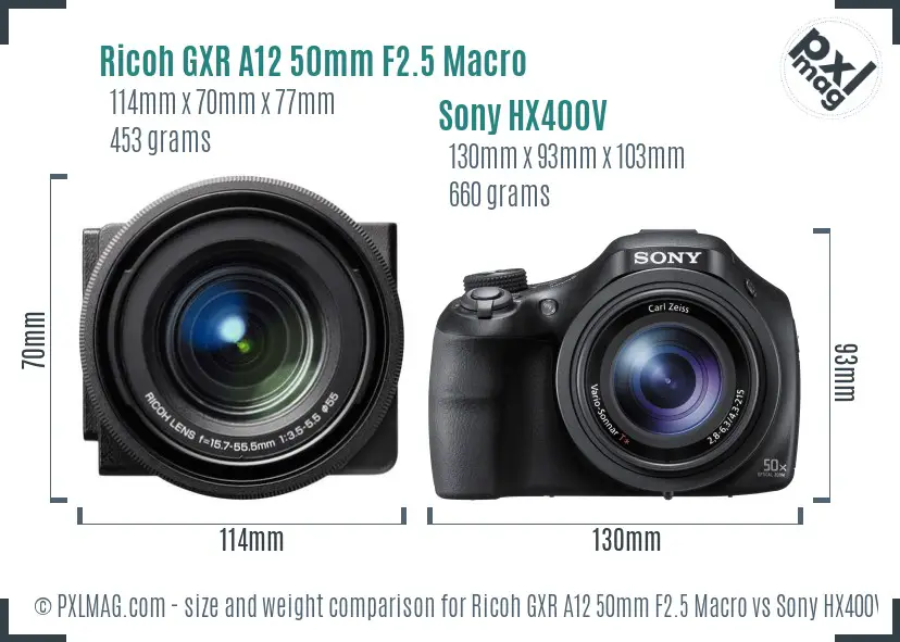 Ricoh GXR A12 50mm F2.5 Macro vs Sony HX400V size comparison