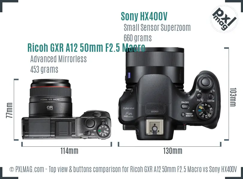 Ricoh GXR A12 50mm F2.5 Macro vs Sony HX400V top view buttons comparison