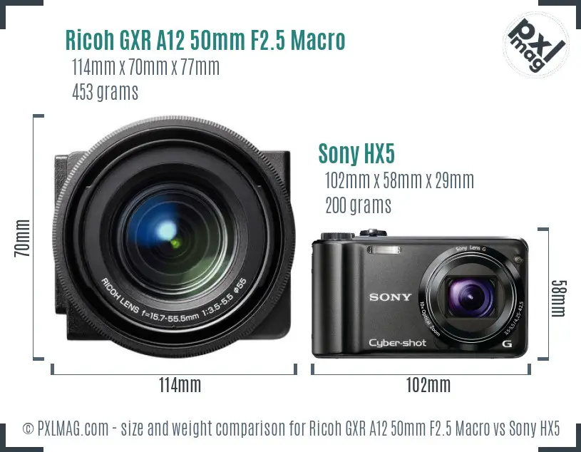 Ricoh GXR A12 50mm F2.5 Macro vs Sony HX5 size comparison