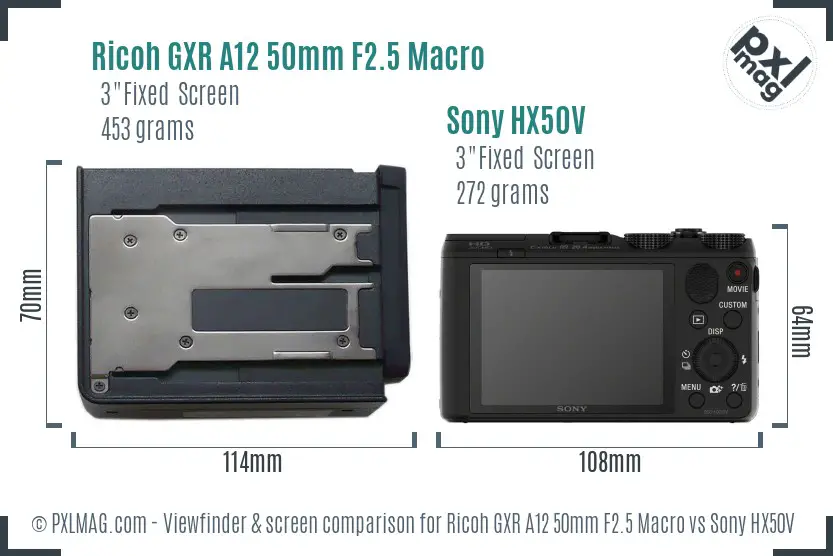 Ricoh GXR A12 50mm F2.5 Macro vs Sony HX50V Screen and Viewfinder comparison