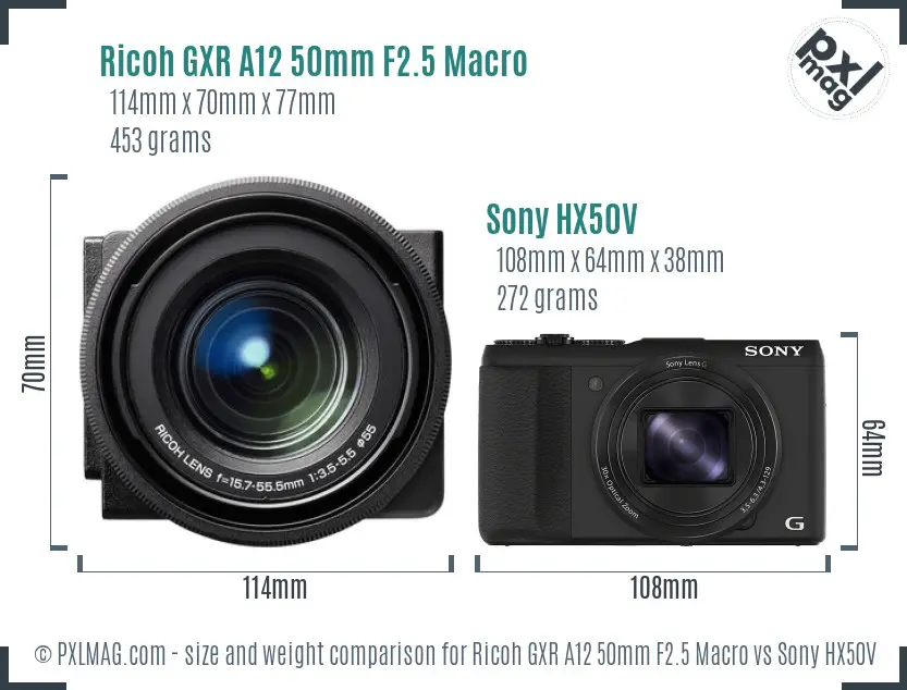 Ricoh GXR A12 50mm F2.5 Macro vs Sony HX50V size comparison